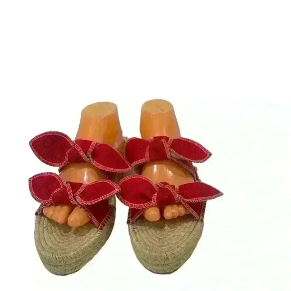 Loeffler Randall Women’s Red Jute Espadrille Sandals Two Bow Strap Size 41 - Picture 4 of 12
